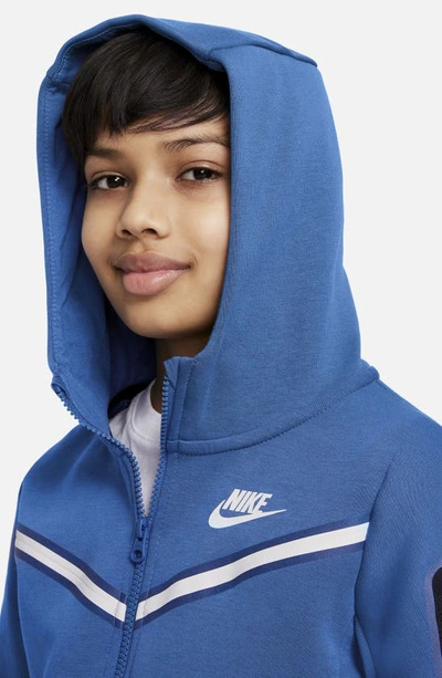 Shop Nike Sportswear Tech Zip Hoodie In Dk Marina Blue/ Light Bone