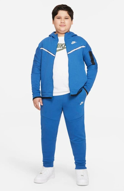 Shop Nike Sportswear Tech Zip Hoodie In Dk Marina Blue/ Light Bone
