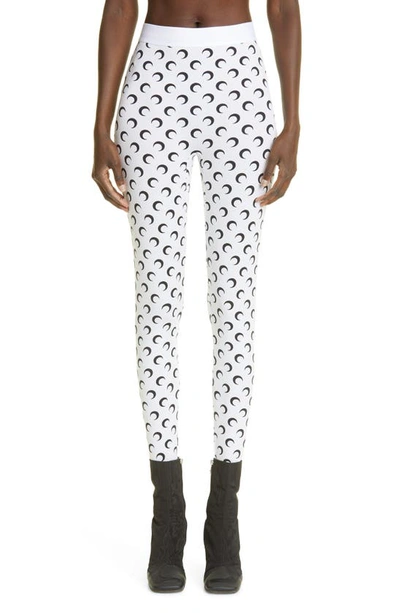 Shop Marine Serre Crescent Print Jersey Leggings In All Over Moon White