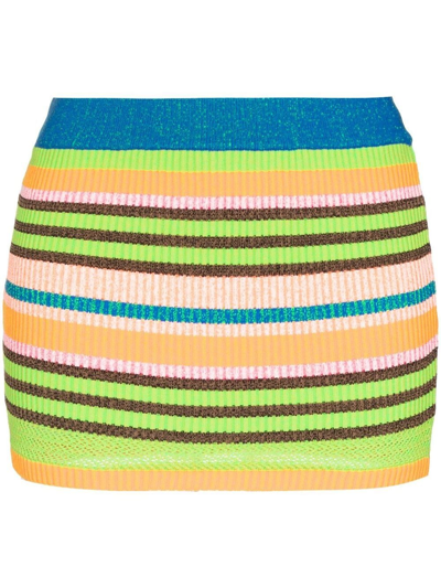 Shop Agr Striped Rib-knit Skirt In Orange