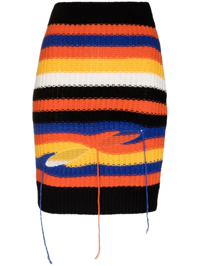 Shop Charles Jeffrey Loverboy Striped Knitted Skirt In Orange