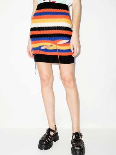 Shop Charles Jeffrey Loverboy Striped Knitted Skirt In Orange