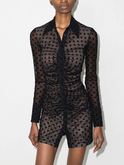 Misbhv Monogram Ruched Mini Shirt Dress In Black