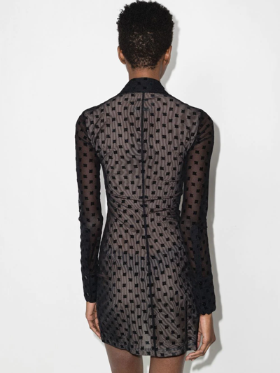 Misbhv Monogram Ruched Mini Shirt Dress In Black