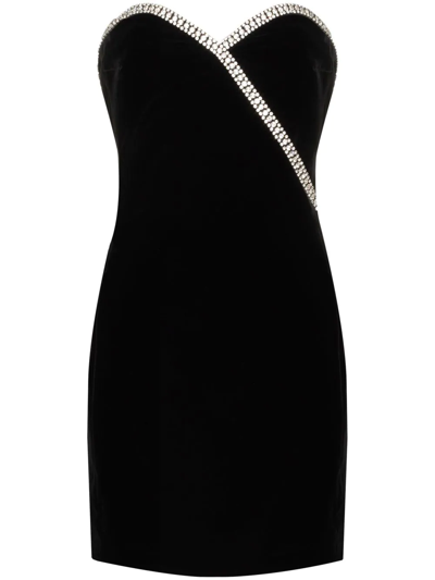 Shop Saint Laurent Velvet Crystal-embellished Mini Dress In Black