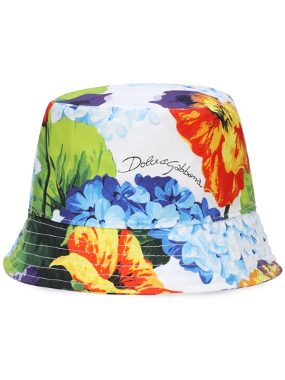 Dolce & Gabbana Hydrangea-print Light Poplin Hat In White