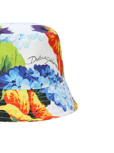 Shop Dolce & Gabbana Floral Print Bucket Hat In White