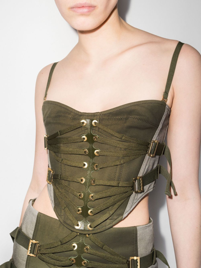 Shop Dion Lee Sweetheart-neck Cropped Corset In Green