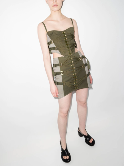 Shop Dion Lee Sweetheart-neck Cropped Corset In Green