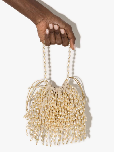 Shop Vanina Pearl-embellished Bucket Bag In Neutrals