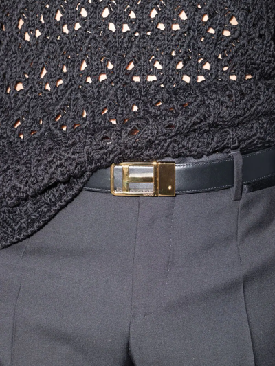 Shop Tom Ford T Buckle Crocodile-embossed Belt In Black