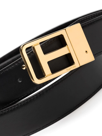 Shop Tom Ford T Buckle Crocodile-embossed Belt In Black