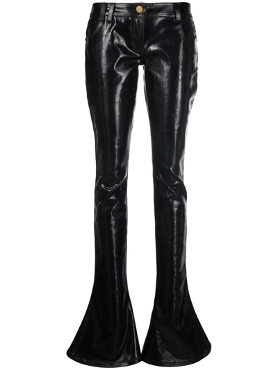 Shop Balmain Glossy Flared Trousers In Black