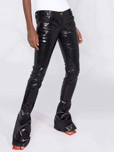 Shop Balmain Glossy Flared Trousers In Black