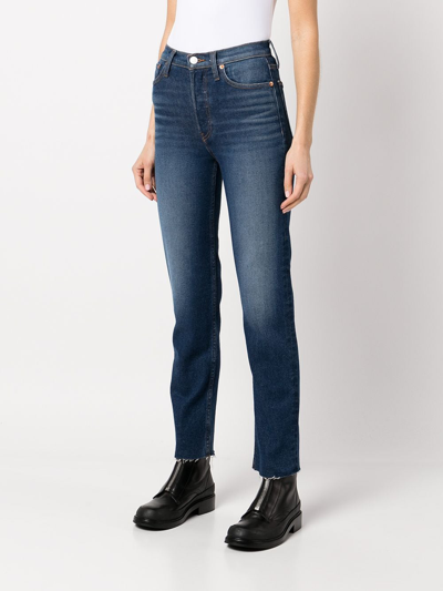 Re/done 70s Stove Pipe Cotton Blend Denim Jeans In Blue
