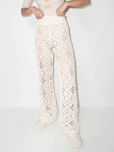 Shop Rotate Birger Christensen Bebe Crochet Straight-leg Trousers In Neutrals
