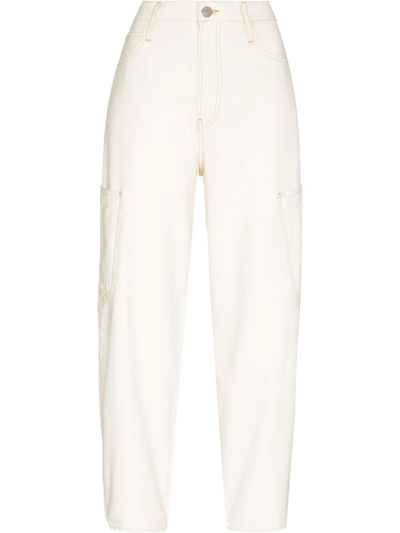 Shop Frame Ultra High Rise Cropped Jeans In Neutrals