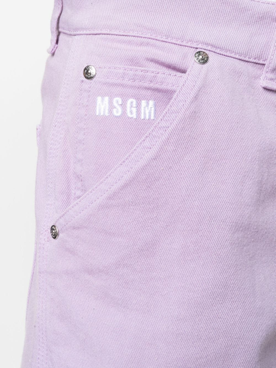 Shop Msgm Logo-print Denim Shorts In Purple