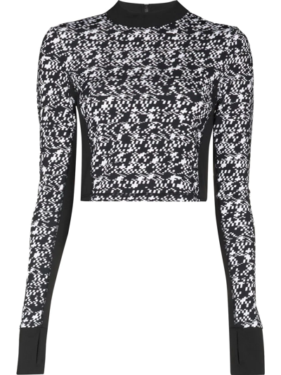 Shop Sweaty Betty Graphic-print Long-sleeved Cropped Top In Black