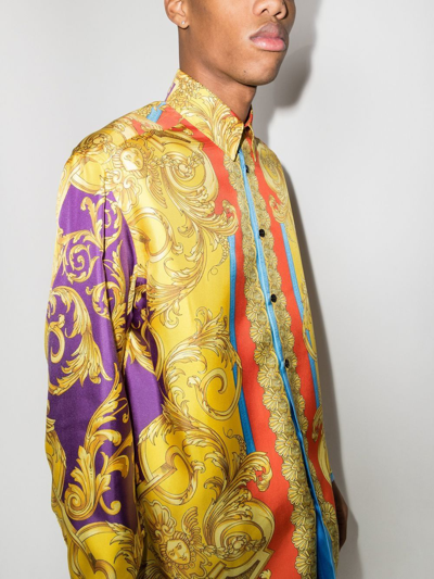 Shop Versace Barocco-print Silk Shirt In Yellow