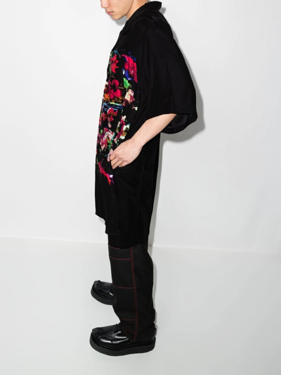 Shop Yohji Yamamoto Floral-print Silk Shirt In Black