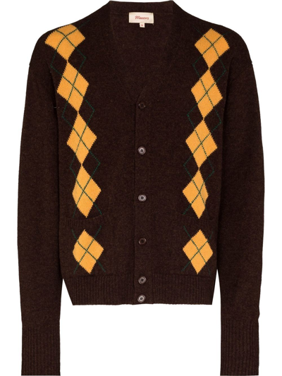 Shop Manors Golf Argyle Check Cardigan In Brown
