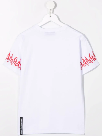 Vision Of Super White Kids T-shirt With Logo And Red Spray Flames Print In White