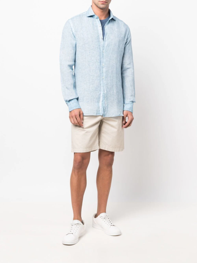 Shop Xacus Button-down Fitted Shirt In Blue
