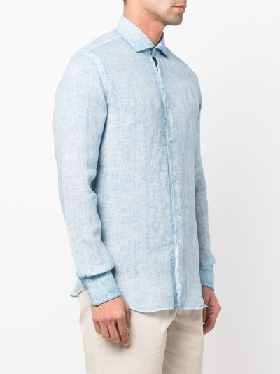 Shop Xacus Button-down Fitted Shirt In Blue