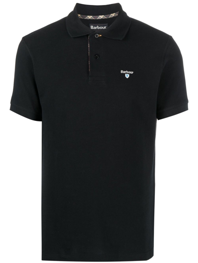 Shop Barbour Logo Embroidered Polo Shirt In Black