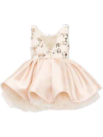 Tulleen Ashler Sequin-bodice Dress In Neutrals