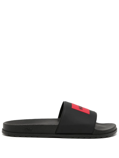 Shop Hugo Logo-print Detail Pool Slides In Black