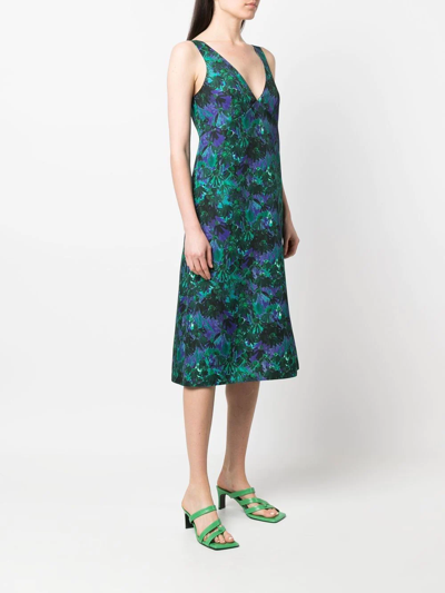 Shop Plan C Floral-print Sleeveless Midi Dress In Green