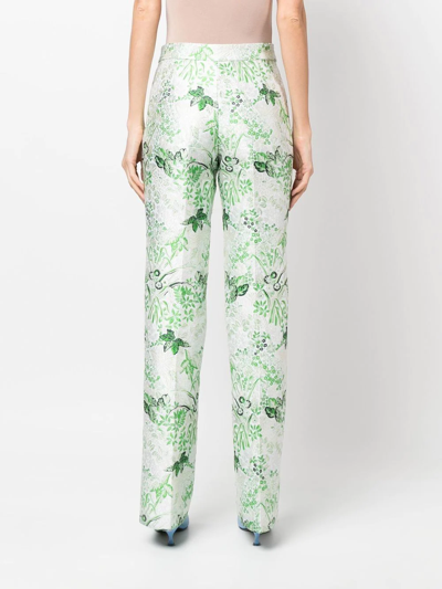 Shop Giambattista Valli Leaf-jacquard Straight Trousers In White