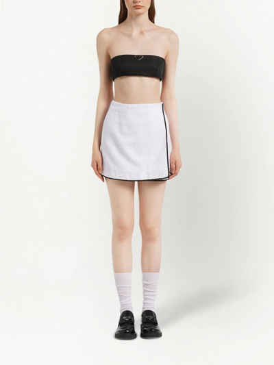 Shop Prada Terrycloth A-line Mini Skirt In White