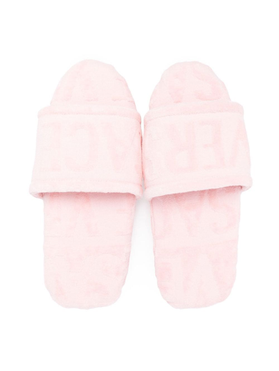 Shop Versace Terry Cotton Logo Slippers In Pink