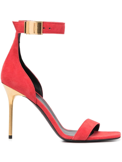 Shop Balmain Uma Suede Sandals In Red