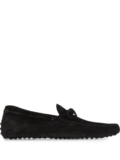 Tod's Black Black Gommini Nubuck Driving Shoes In Black