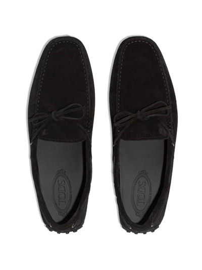 Tod's Black Black Gommini Nubuck Driving Shoes In Black