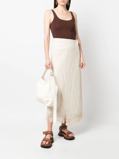 Shop Jil Sander Fringed Wrap-effect Midi Skirt In Neutrals