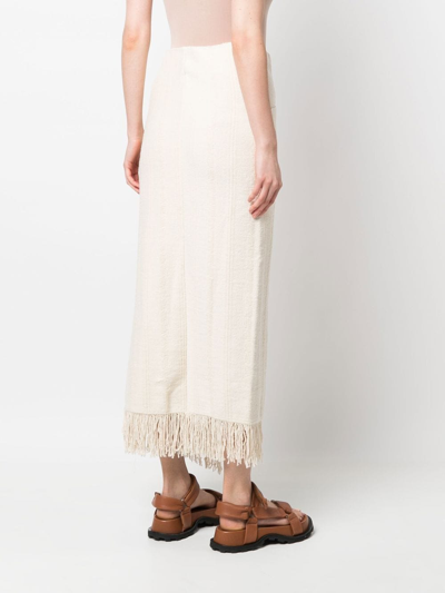 Shop Jil Sander Fringed Wrap-effect Midi Skirt In Neutrals