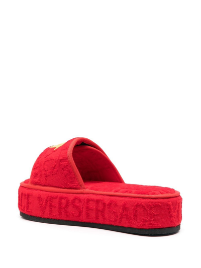 Shop Versace Logo-print Open-toe Slides In Red