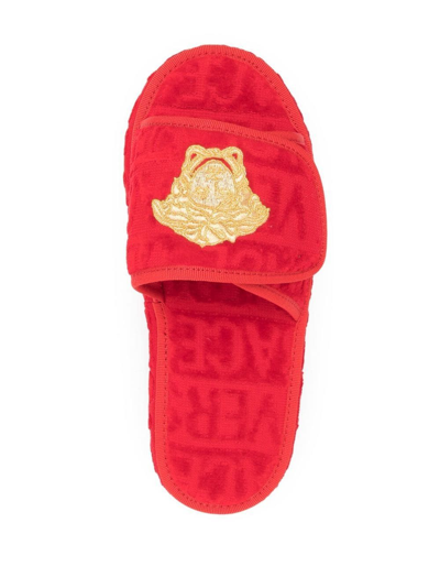 Shop Versace Logo-print Open-toe Slides In Red