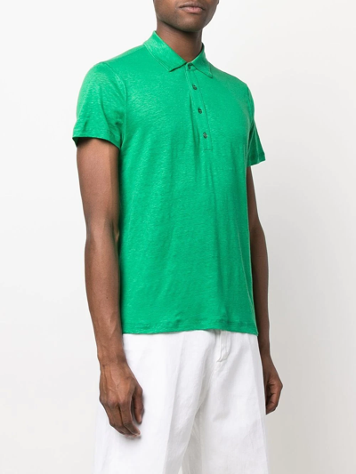 Shop Majestic Stretch-linen Polo Shirt In Green