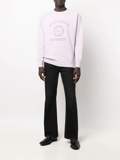 Saint Laurent Oversize Université Crest Organic Cotton Crewneck Sweatshirt In Pink