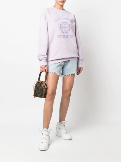 Saint Laurent Oversize Université Crest Organic Cotton Crewneck Sweatshirt In Pink