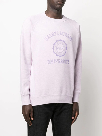 Saint Laurent Oversize Université Crest Organic Cotton Crewneck Sweatshirt In Pink