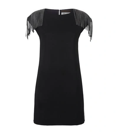 Shop Saint Laurent Stud Fringe Shoulder Dress