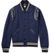 Saint Laurent Wool Gabardine Teddy W/ Leather Details, Blue