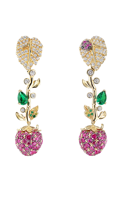 Shop Anabela Chan Strawberry Vine 18k Gold Vermeil Multi-stone Earrings In Red